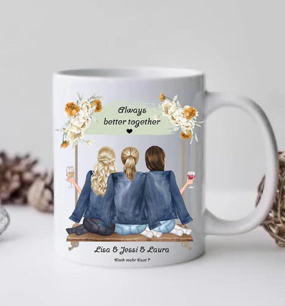 3 Beste Freundinnen Tasse personalisiert - Beste Freundin Geburtstagsgeschenk