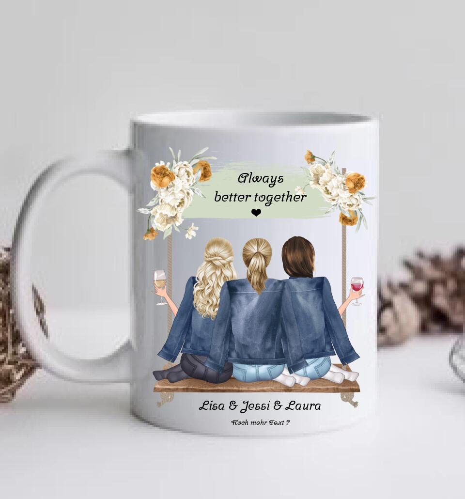 3 Beste Freundinnen Tasse personalisiert - Beste Freundin Geburtstagsgeschenk