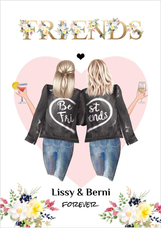 FRIENDS 2 Beste Freundinnen Poster Geschenk- Personalisiertes Bild Geburtstag - Geburtstagsgeschenk Schwester