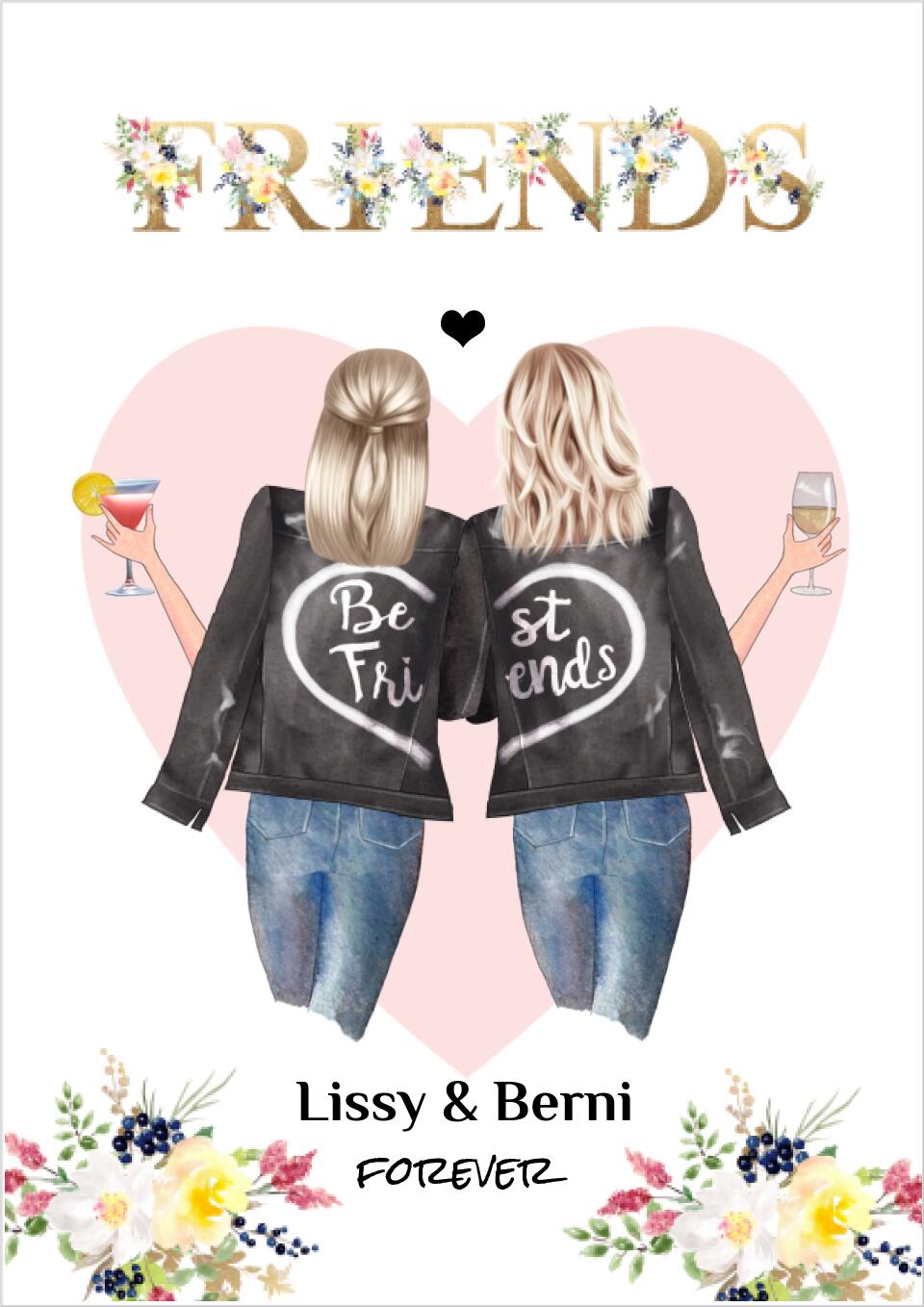 FRIENDS 2 Beste Freundinnen Poster Geschenk- Personalisiertes Bild Geburtstag - Geburtstagsgeschenk Schwester