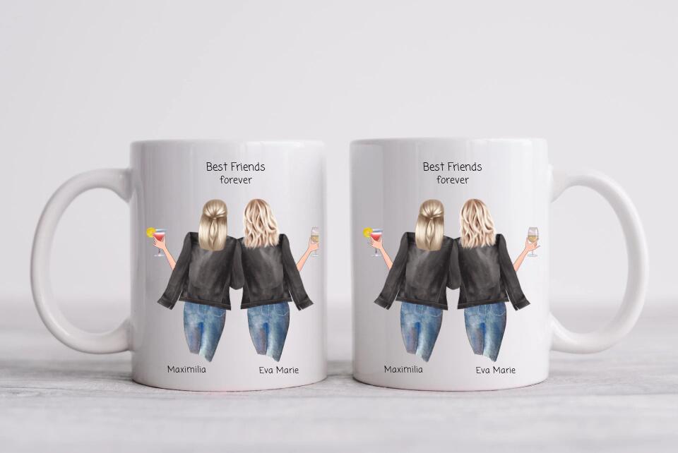 2 Beste Freundinnen Tasse personalisiert - Beste Freundin Geburtstagsgeschenk