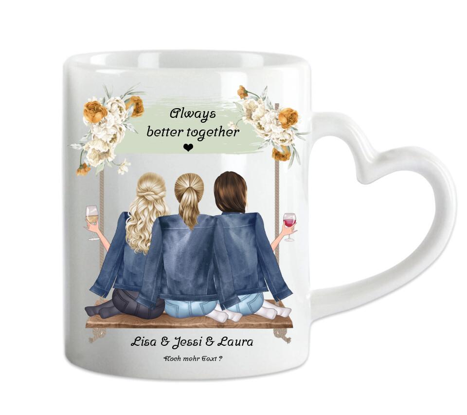 3 Beste Freundinnen Tasse personalisiert - Beste Freundin Geburtstagsgeschenk