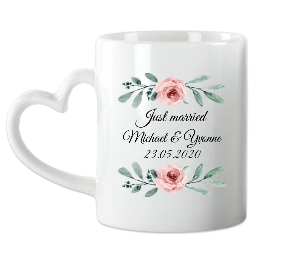 Just Married - Hochzeitsgeschenk - Personalisierte Hochzeitstasse Geschenk - Geschenkidee Brautpaar - Kaffeebecher