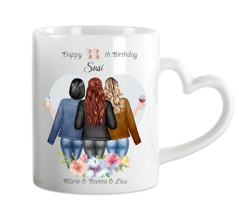 3 Beste Freundinnen Tasse personalisiert- Beste Freundin Geburtstagsgeschenk - Geburtstagstasse