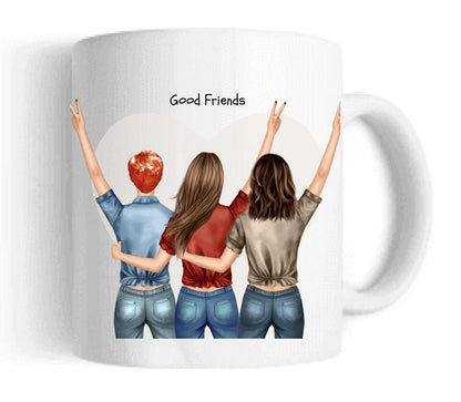 3 beste Freundinnen Tasse - personalisierte Tasse mit Spruch - Geschenkidee Freundin, Schwester, Kollegin, Weihnachtsgeschenk