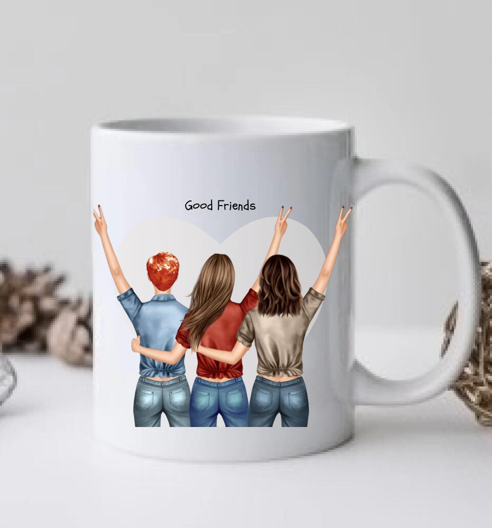 3 beste Freundinnen Tasse - personalisierte Tasse mit Spruch - Geschenkidee Freundin, Schwester, Kollegin, Weihnachtsgeschenk