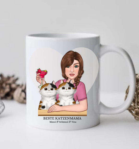 Katzenmama - Personalisierte Tasse - 2 Katzen Geschenk für Katzenliebhaber