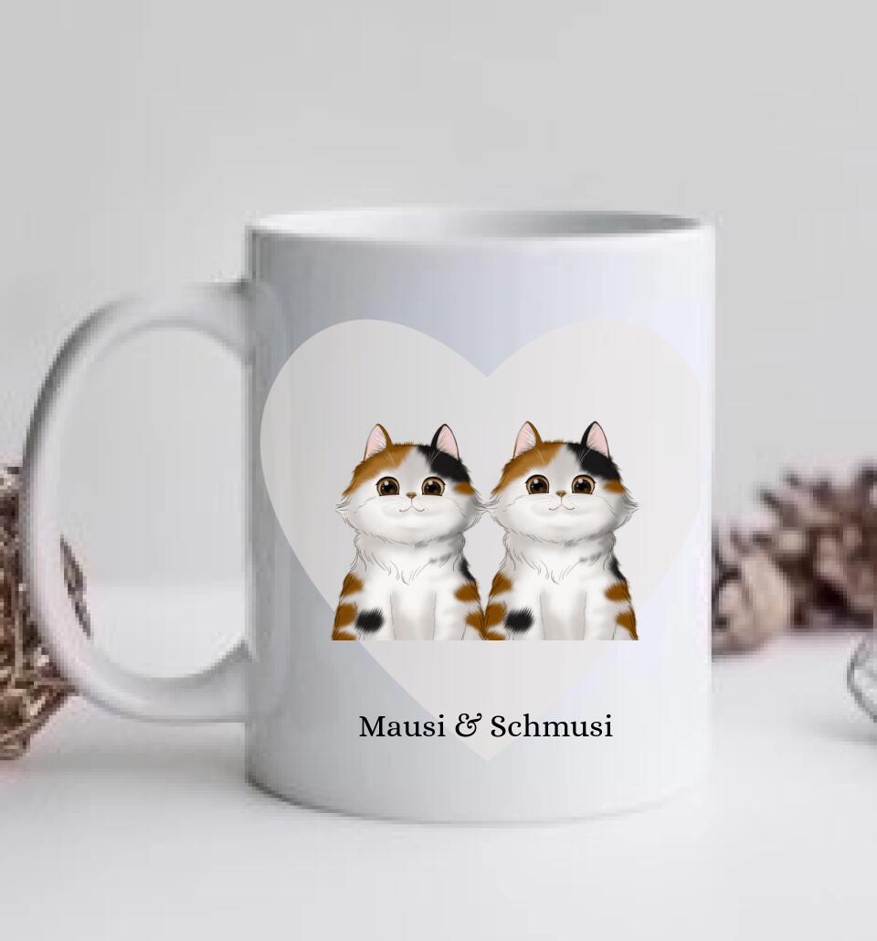 Katzenmama - Personalisierte Tasse - 2 Katzen Geschenk für Katzenliebhaber