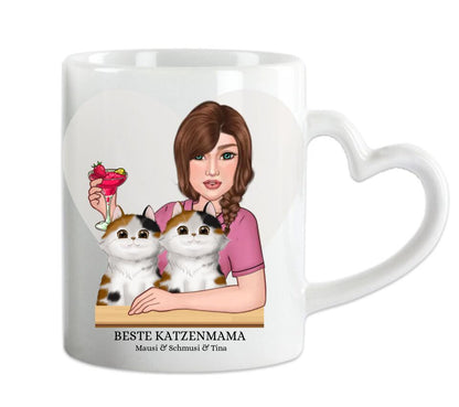 Katzenmama - Personalisierte Tasse - 2 Katzen Geschenk für Katzenliebhaber