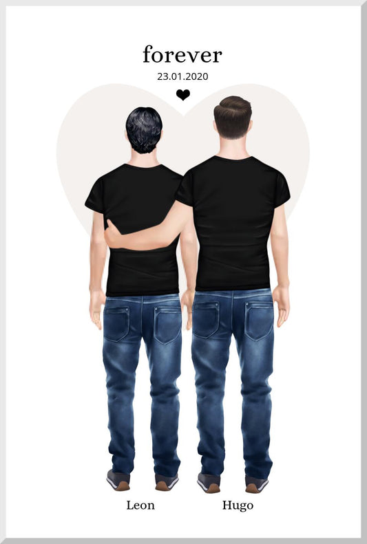 2 Männer Poster - Beste Freunde Partnergeschenk personalisiert - Freundschaft & Valentinstag Geschenk - Geburtstagsgeschenk & Weihnachtsgeschenk Leinwanddruck Leinwandbild