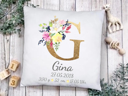 Monogramm Buchstabe Babykissen | Geburtsgeschenk & Taufgeschenk | Geschenk zur Geburt & Taufe