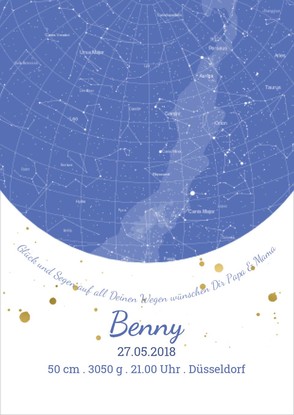 Geburtsgeschenk & Taufgeschenk Geburtsanzeige |  Sternenhimmel Poster Sternkarte Design | Babygeschenk zur Geburt, zur Taufe | Junge