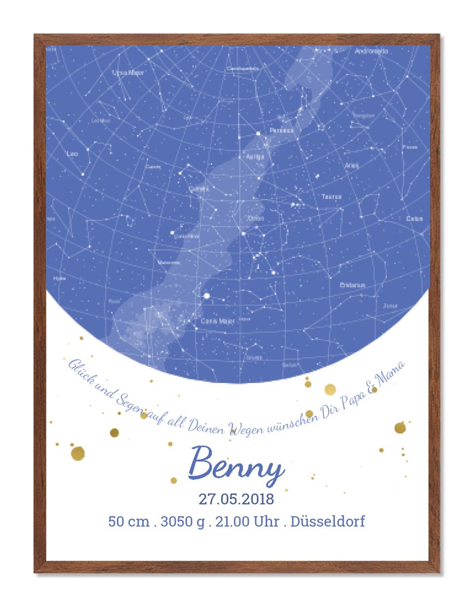 Geburtsgeschenk & Taufgeschenk Geburtsanzeige |  Sternenhimmel Poster Sternkarte Design | Babygeschenk zur Geburt, zur Taufe | Junge