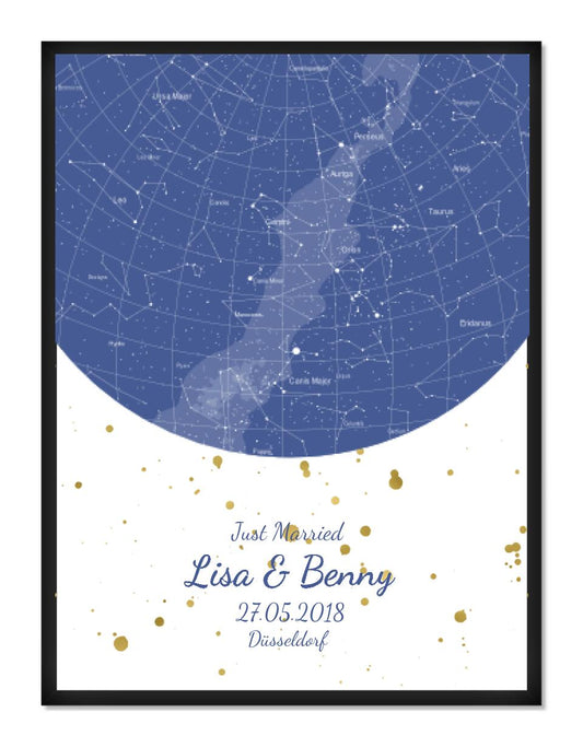 Hochzeitsgeschenk | Personalisierte Sternkarte | Sternenhimmel Poster | Sternkarte Geschenk zur Hochzeit, zur Geburt, zur Taufe | Geschenk Brautpaar Gerahmtes Poster schwarz Holzflair Schwarz