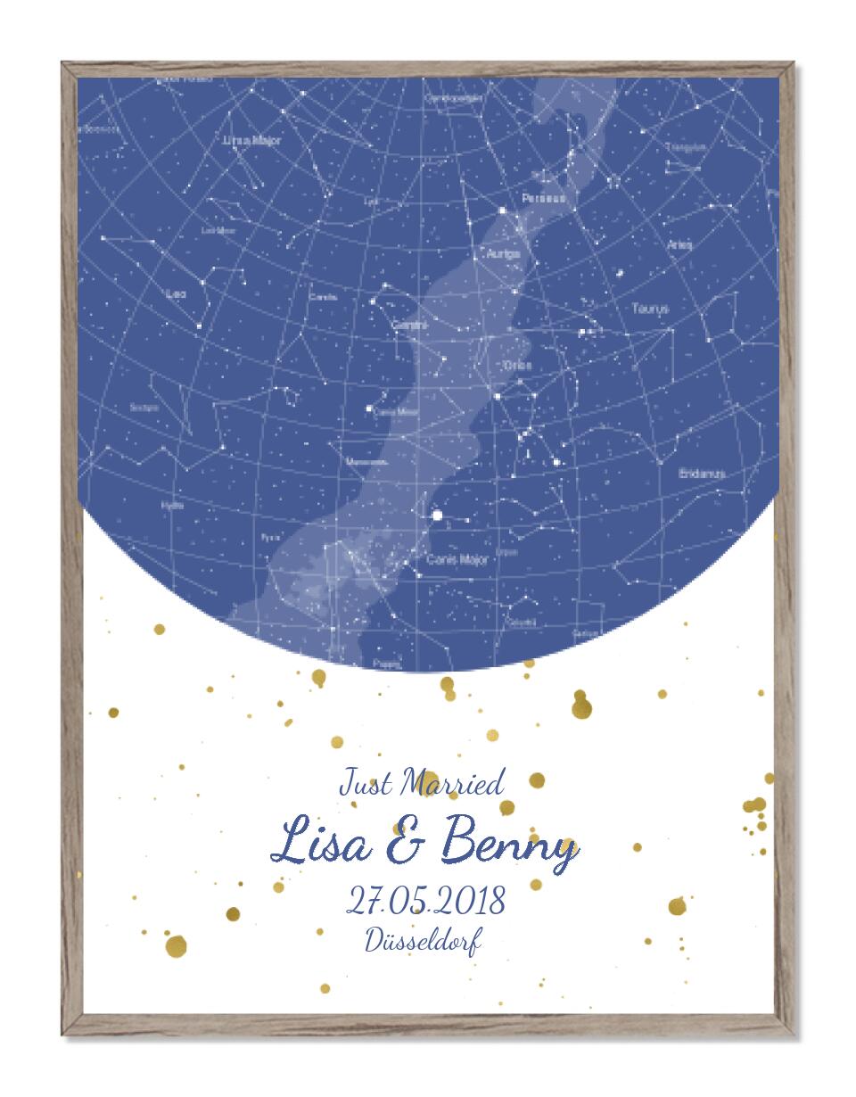 Hochzeitsgeschenk | Personalisierte Sternkarte |  Sternenhimmel Poster | Sternkarte Geschenk zur Hochzeit, zur Geburt, zur Taufe | Geschenk Brautpaar