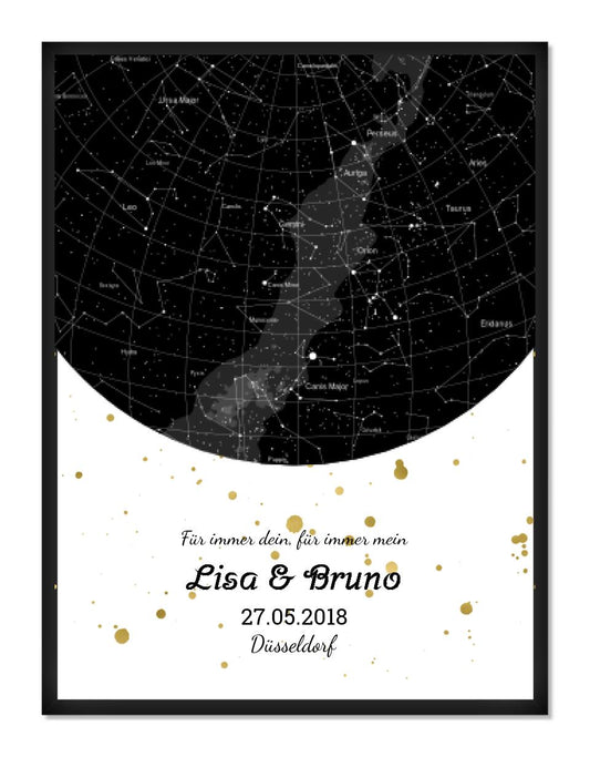 Personalisiertes Sternenbild - Sternenhimmel Poster - Sternenkarte Geschenk zur Hochzeit, zur Geburt, zur  Taufe schwarz