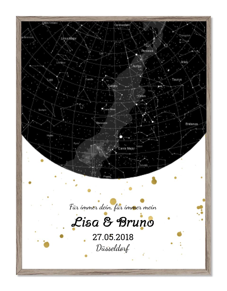 Personalisiertes Sternenbild - Sternenhimmel Poster - Sternenkarte Geschenk zur Hochzeit, zur Geburt, zur  Taufe schwarz