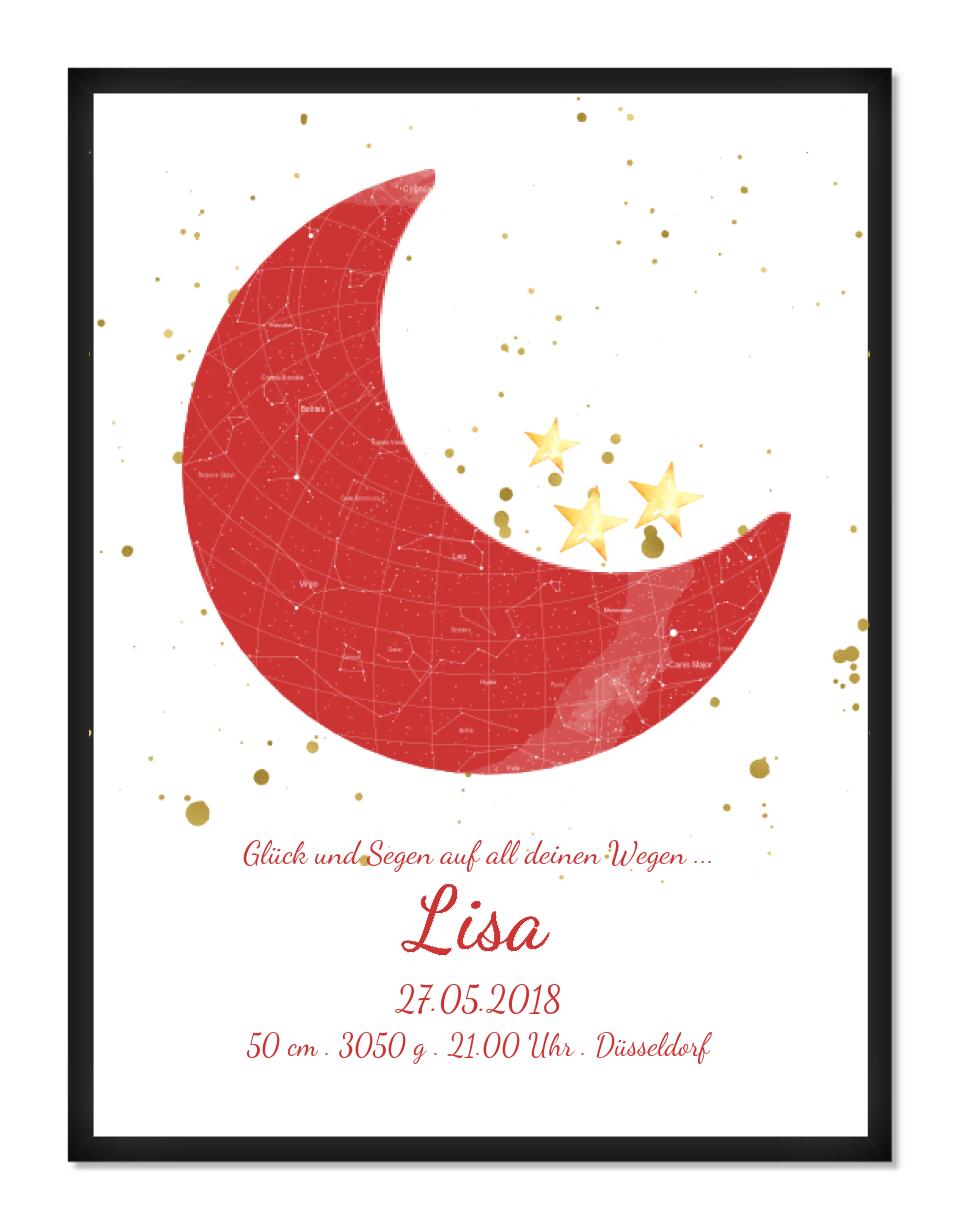 Geburtsgeschenk & Taufgeschenk Geburtsanzeige |  Sternenhimmel Poster Sternkarte Design | Babygeschenk zur Geburt, zur Taufe | Mädchen