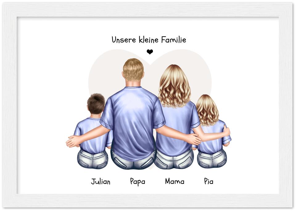Personalisiertes Familienbild mit 2 Kindern- Geschenk Papa -Geschenk Mama -  Vatertagsgeschenk Geburtstagsgeschenk
