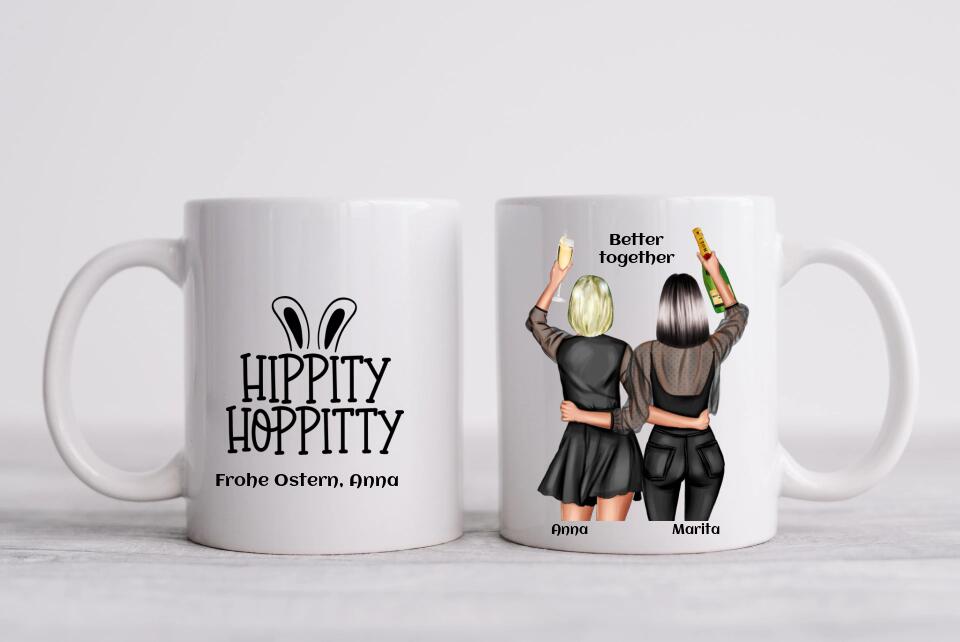 2 Freundinnen Ostergeschenk - Personalisiertes Geschenk Tasse - Geschenk zu Ostern mit Namen, Spruch Osterhasen