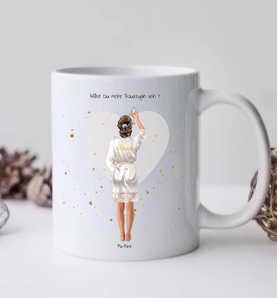 Personalisierter Kaffeebecher Trauzeugin, Geschenk Bild Brautjungfer, Trauzeugin, Geburtstagsgeschenk