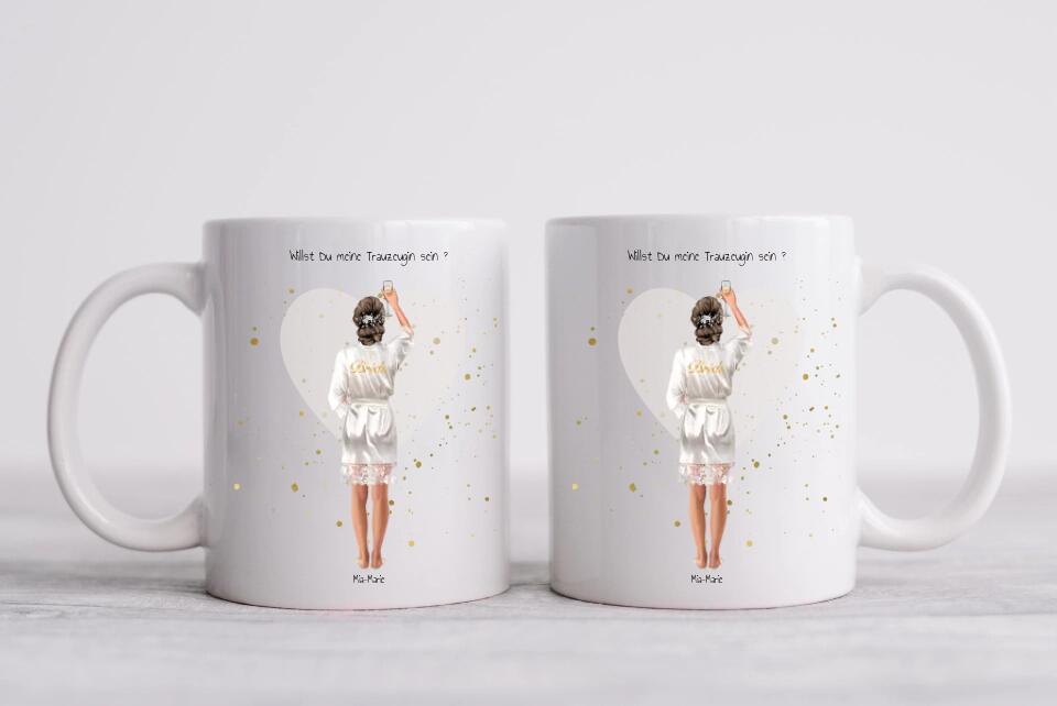 Personalisierter Kaffeebecher Trauzeugin, Geschenk Bild Brautjungfer, Trauzeugin, Geburtstagsgeschenk