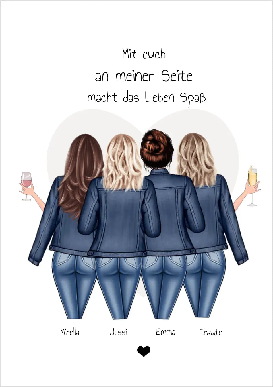 4 beste Freundinnen Poster - Personalisiertes Bild Geschenk mit Spruch - Beste Freundin Geschenk - Valentinstag Geschenk
