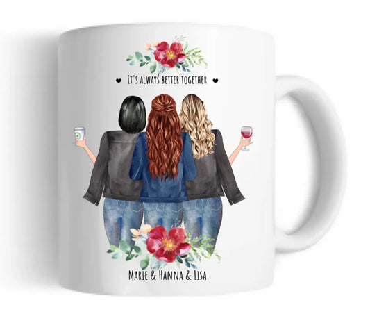 3 Beste Freundinnen Tasse Geschenk, Personalisierte Tasse Freundin. Tassendruck Geschenk Schwester, Weihnachtsgeschenk