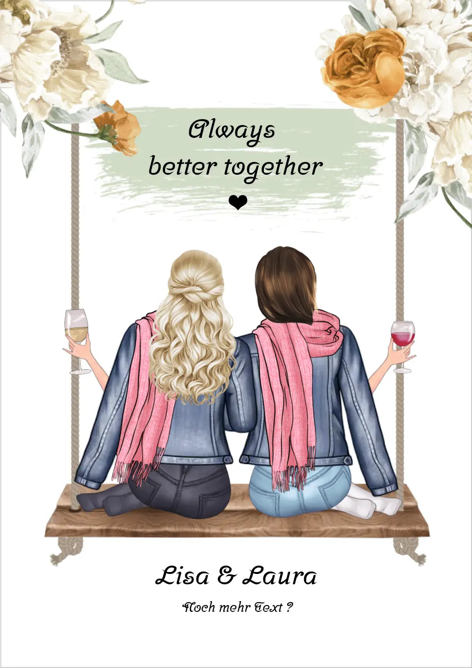 2 Freundinnen personalisiertes Poster Geschenk Geburtstag mit Spruch - Freundin Bild