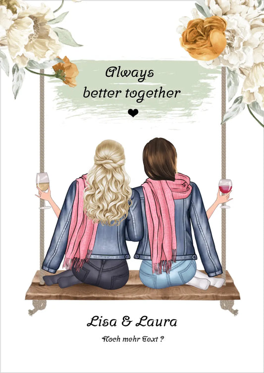 2 Freundinnen personalisiertes Poster Geschenk Geburtstag mit Spruch - Freundin Bild