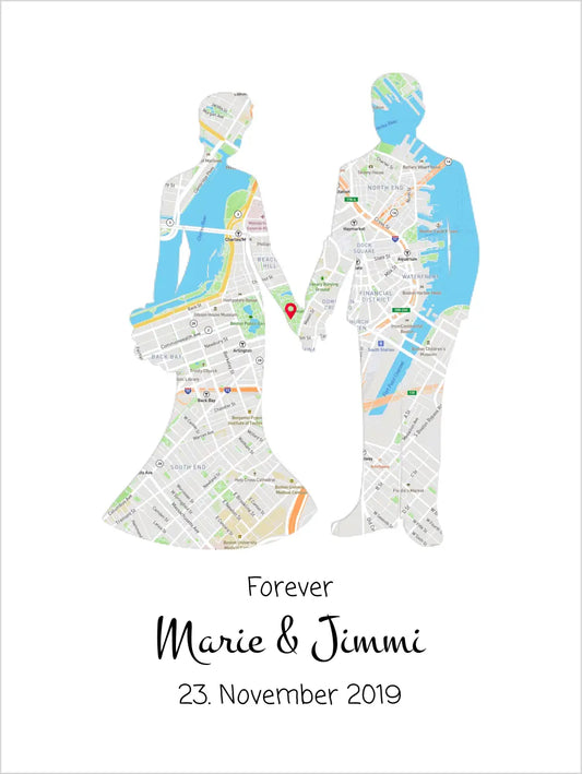 Wo alles begann Poster | Personalisierte Stadtkarte  Brautpaar personalisiertes Hochzeitsgeschenk - Landkarte, Städteposter Geschenkidee Hochzeit, Jahrestag, Valentinstag