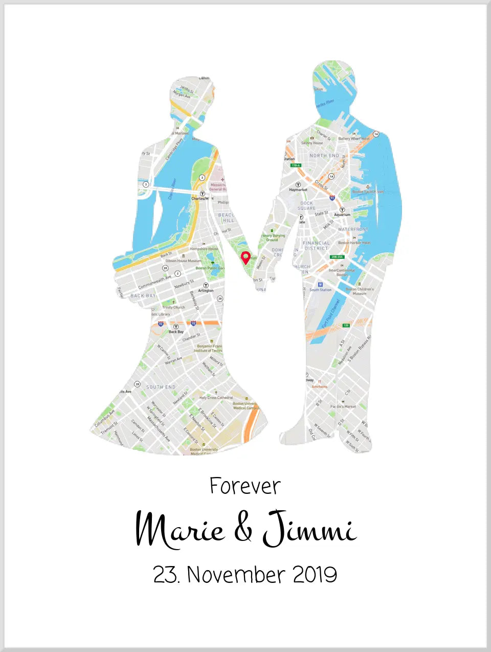 Wo alles begann - Brautpaar personalisiertes Hochzeitsgeschenk - Landkarte, Städteposter Geschenkidee Hochzeit, Jahrestag, Valentinstag