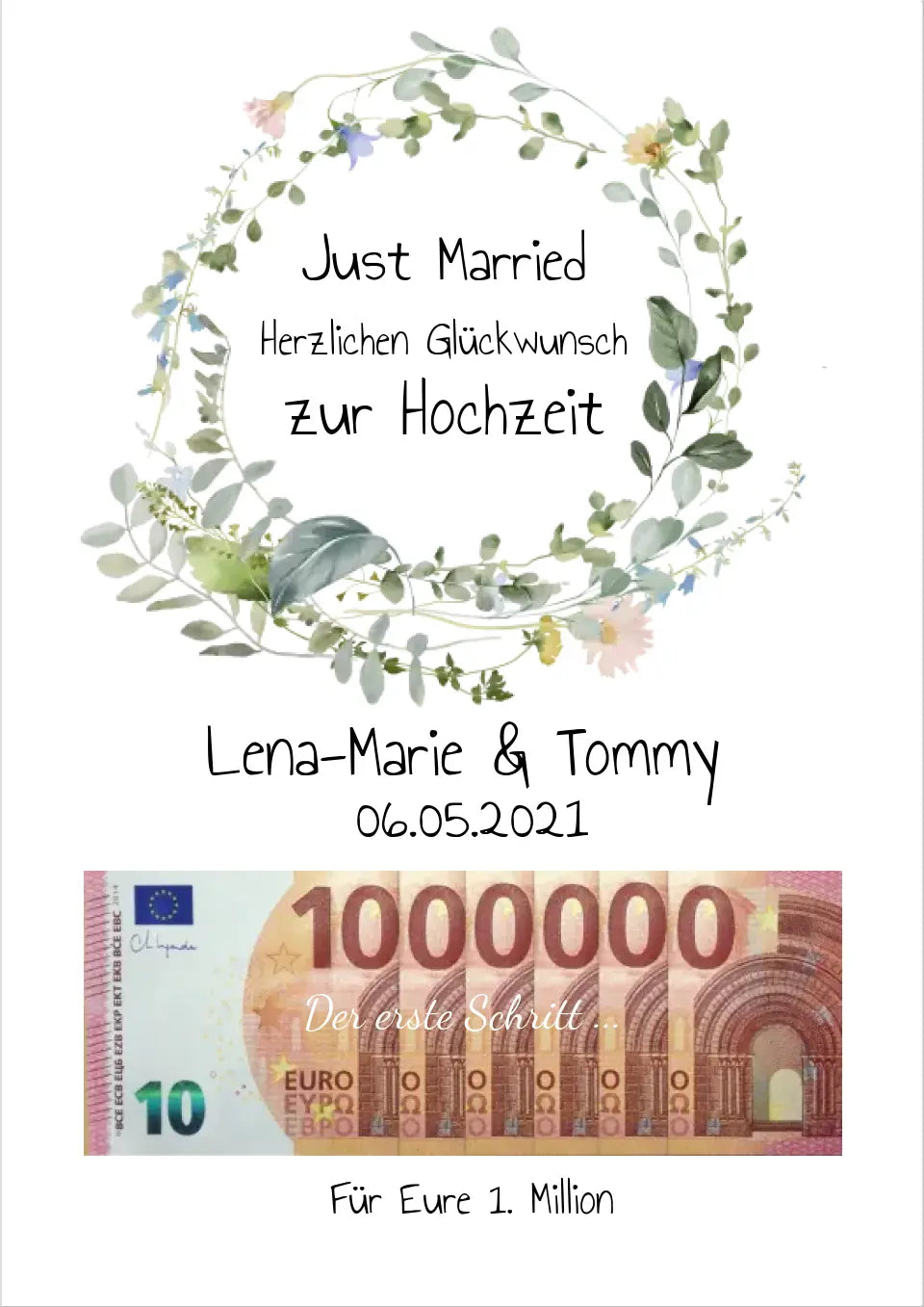 Personalisiertes Geschenk, Geldgeschenk zur Hochzeit, Hochzeitsgeschenk Für Eure 1. Million