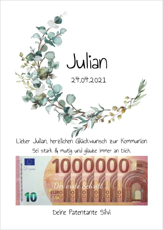 Personalisiertes Geschenk, Geldgeschenk zum Geburtstag, Jugendweihe, Kommunion, Konfirmation, Geburtstagsgeschenk 1. Million