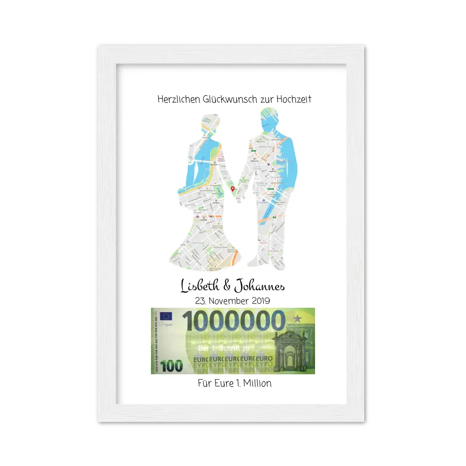 Brautpaar, Personalisiertes Geschenk, Geldgeschenk zur Hochzeit, Hochzeitsgeschenk Für Eure 1. Million Standortkarte