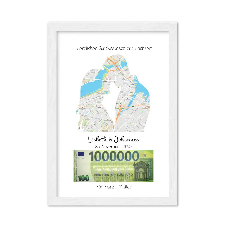 Liebespaar, Personalisiertes Geschenk, Geldgeschenk zur Hochzeit, Hochzeitsgeschenk Für Eure 1. Million Standortkarte