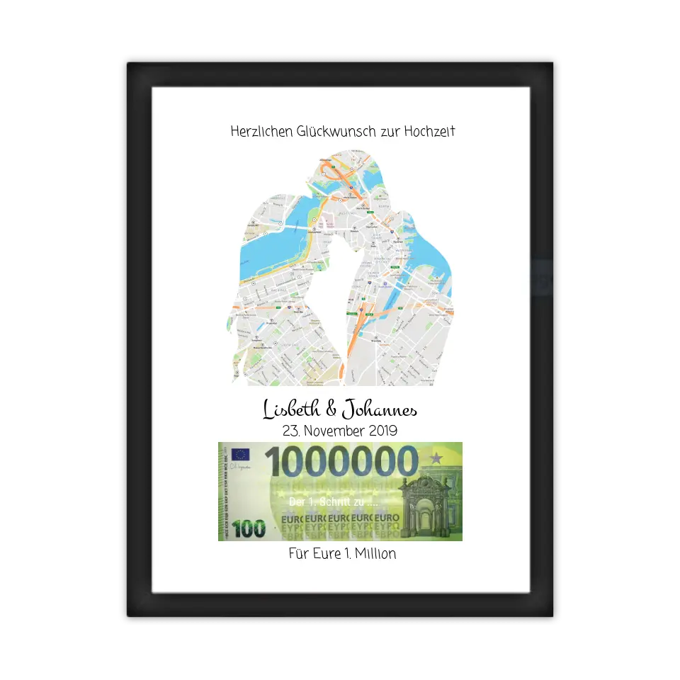 Liebespaar, Personalisiertes Geschenk, Geldgeschenk zur Hochzeit, Hochzeitsgeschenk Für Eure 1. Million Standortkarte