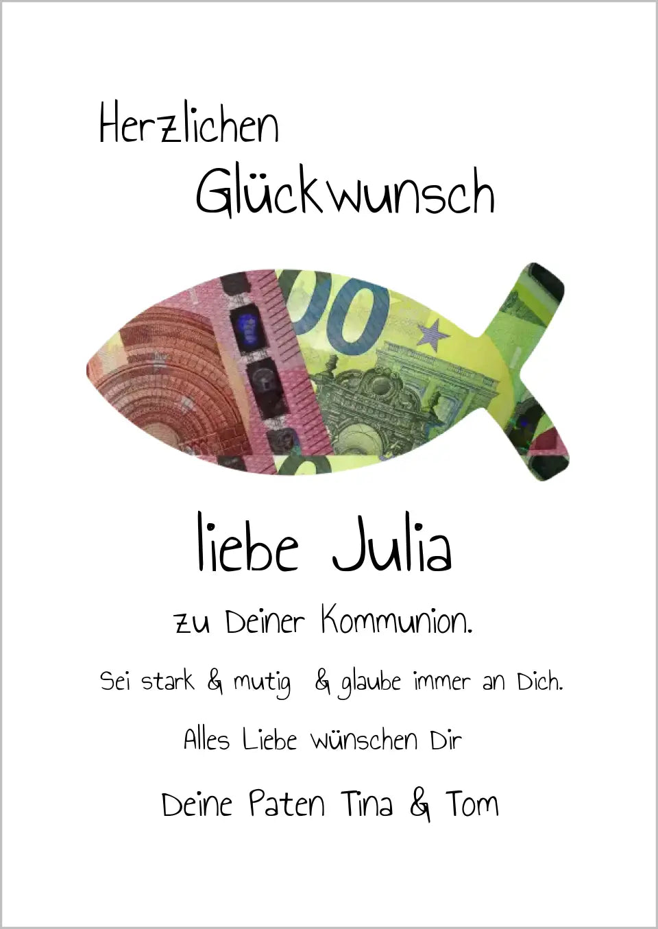 Personalisiertes Geschenk, Geldgeschenk zum Geburtstag, Jugendweihe, Kommunion, Konfirmation, Taufe & Geburt -Fisch zum selberausschneiden