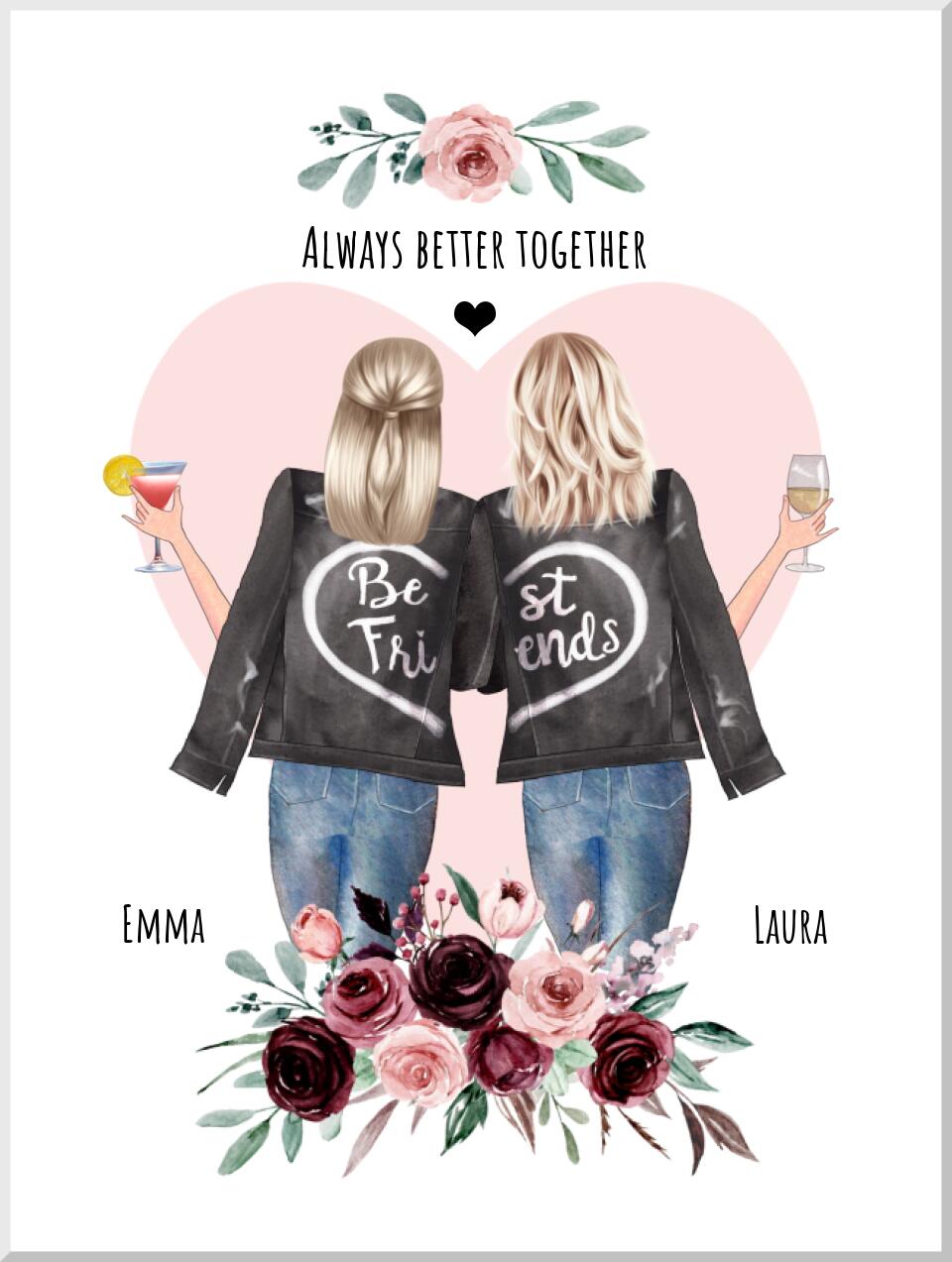 2 Beste Freundinnen Bild selbst gestalten - Geschenk personalisiertes Poster mit Spruch#