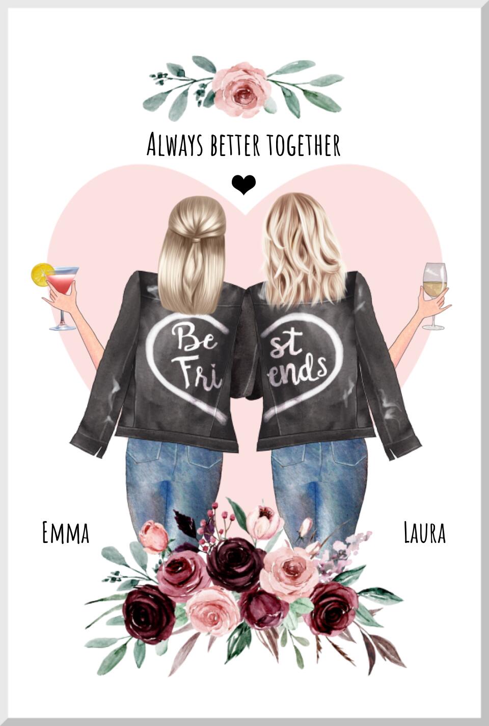 2 Beste Freundinnen Bild selbst gestalten - Geschenk personalisiertes Poster mit Spruch#