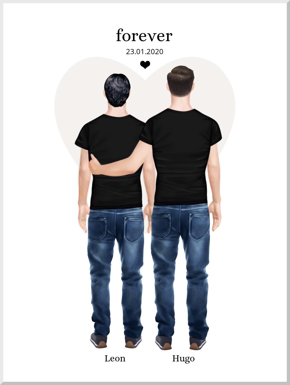 Valentinstag Geschenk - 2 Männer personalisiertes Partnergeschenk Poster -  personalisiertes Geschenk für Gay Paar