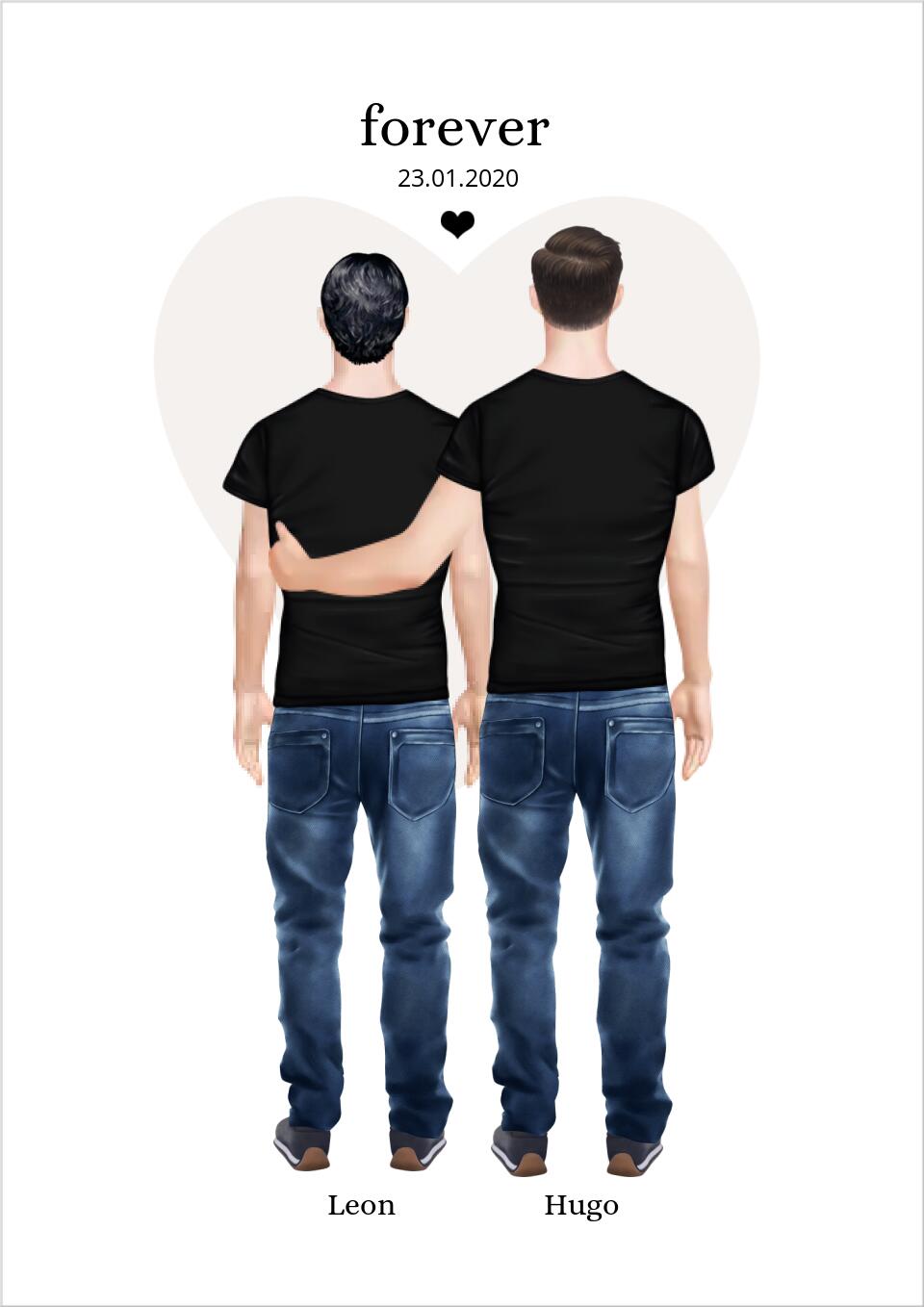 Partnergeschenk beste Freunde personalisiert - 2 Männer Poster Freundschaft & Valentinstag Geschenk, Geburtstagsgeschenk & Weihnachtsgeschenk