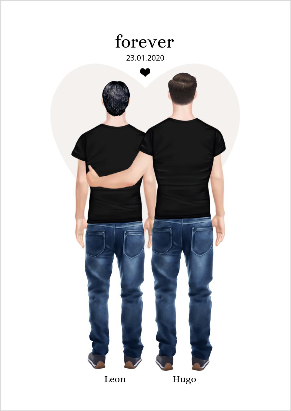 Valentinstag Geschenk - 2 Männer personalisiertes Partnergeschenk Poster -  personalisiertes Geschenk für Gay Paar