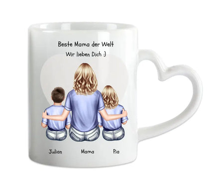 Personalisiertes Geschenk Tasse Muttertag - Mama Geburtstagsgeschenk - Ostergeschenk Tasse mit 2 Kindern