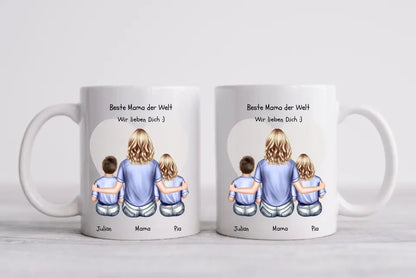 Personalisiertes Geschenk Tasse Muttertag - Mama Geburtstagsgeschenk - Ostergeschenk Tasse mit 2 Kindern