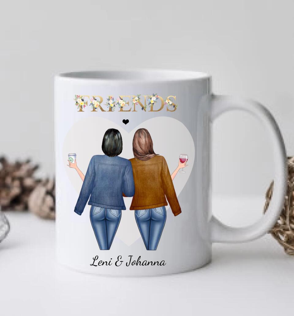 2 Freundinnen Tasse Geschenk personalisiert - Persönliche Tasse Geburtstagsgeschenk