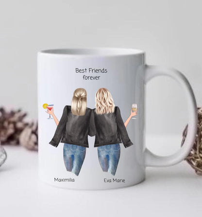 Personalisierte Tasse 2 beste Freundinnen Geschenk 
Geburtstagsgeschenk Kaffeebecher beste Freundin.