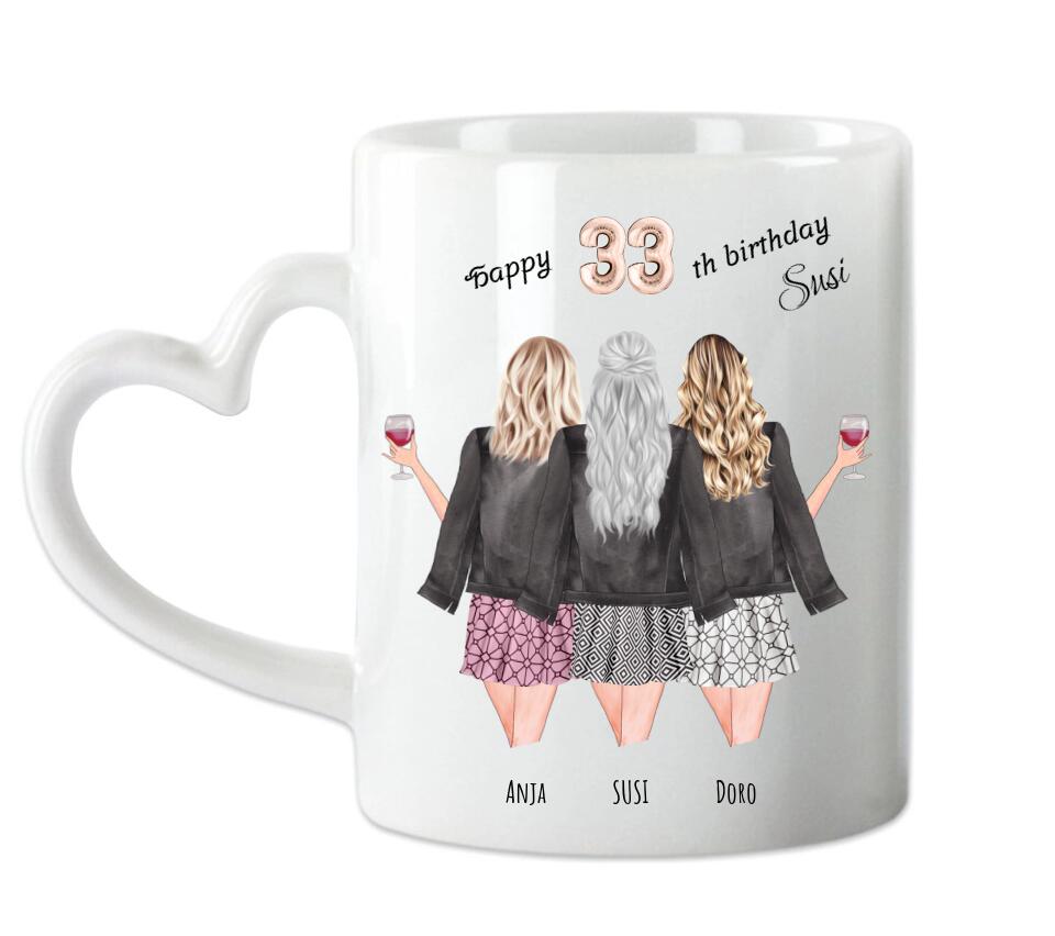 Beste Freundin Geschenk 33 Geburtstag mit Spruch | 3 Beste Freundinnen Tasse personalisiert - Geburtstagsgeschenk - Happy Birthday