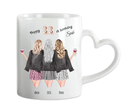 Beste Freundin Geschenk 33 Geburtstag mit Spruch | 3 Beste Freundinnen Tasse personalisiert - Geburtstagsgeschenk - Happy Birthday