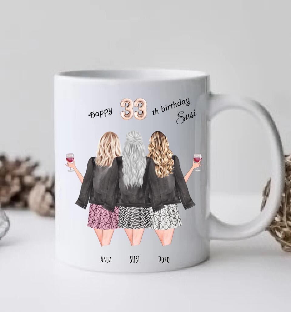 Beste Freundin Geschenk 33 Geburtstag mit Spruch | 3 Beste Freundinnen Tasse personalisiert - Geburtstagsgeschenk - Happy Birthday